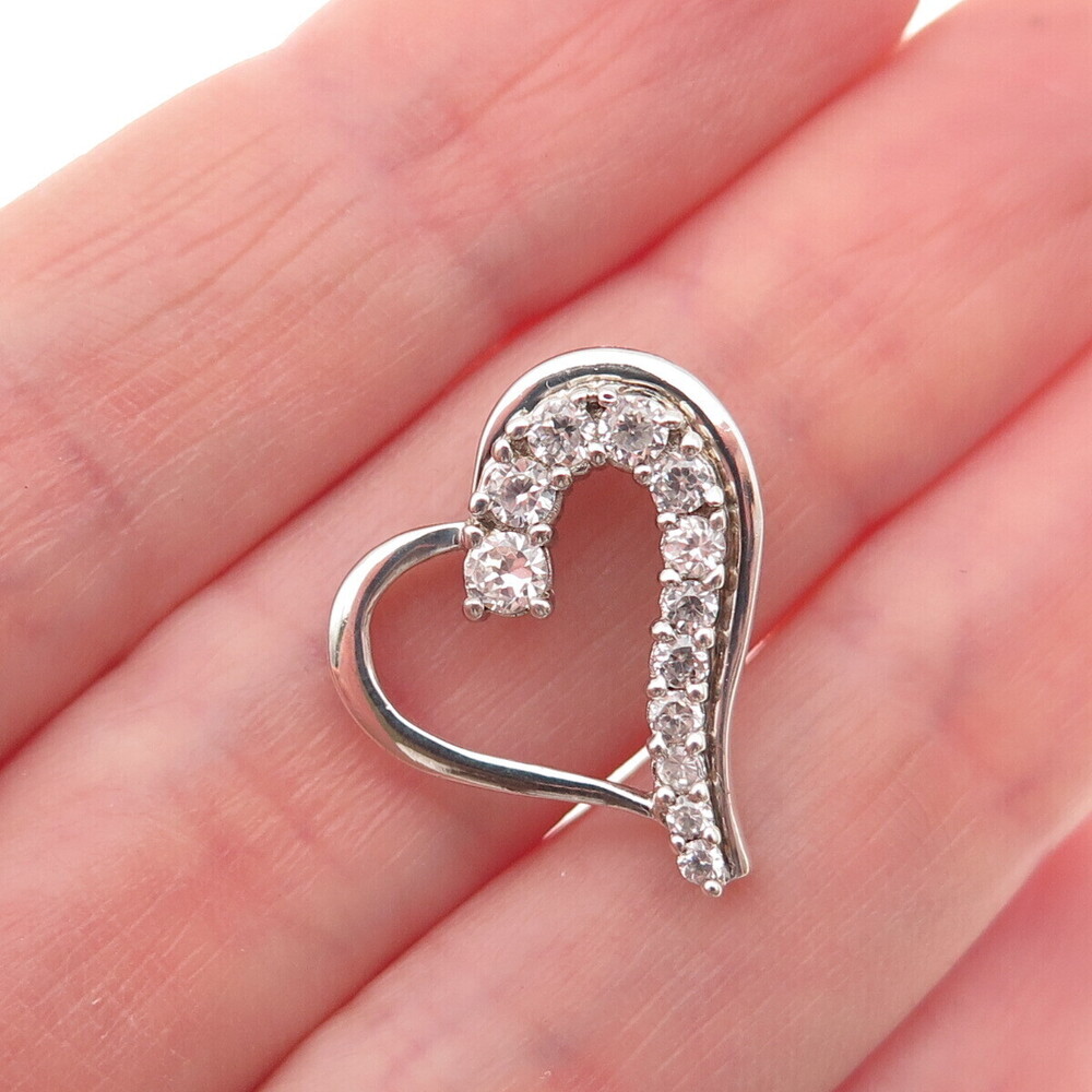 925 Sterling Silver Round-Cut C Z Heart Mini Slide Charm Pendant